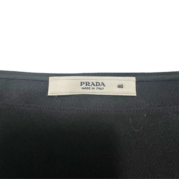 PRADA Black Wool A-Line Double Pleated Midi Skirt IT 46 Made in Italy - Picture 3 of 16
